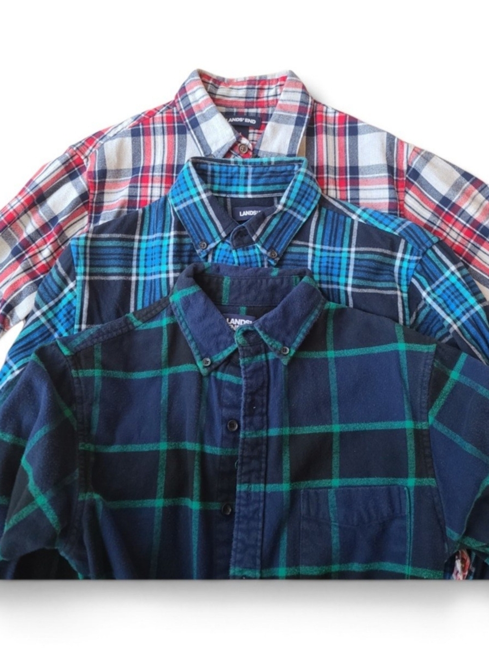 Lands' End Men's Three-Pack Plaid Button-Down Shirts - Small Tailored fit-